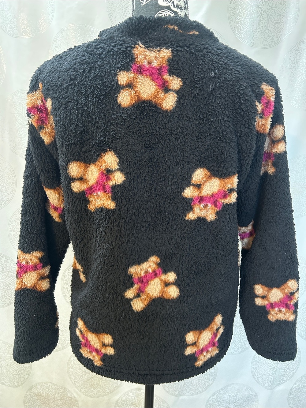 Black Teddy Bear Plush Pullover Sweatshirt Women Small 4 - 6 - Picture 3 of 7